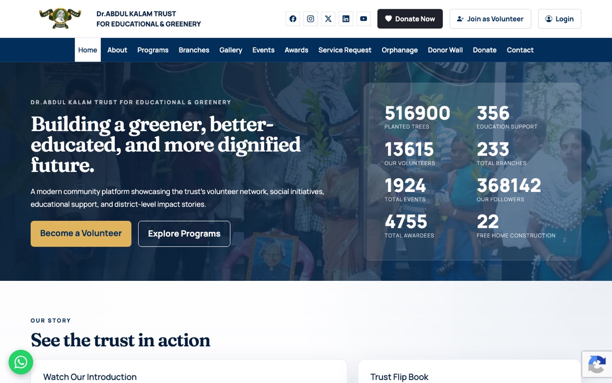 Dr. Abdul Kalam Trust website home page