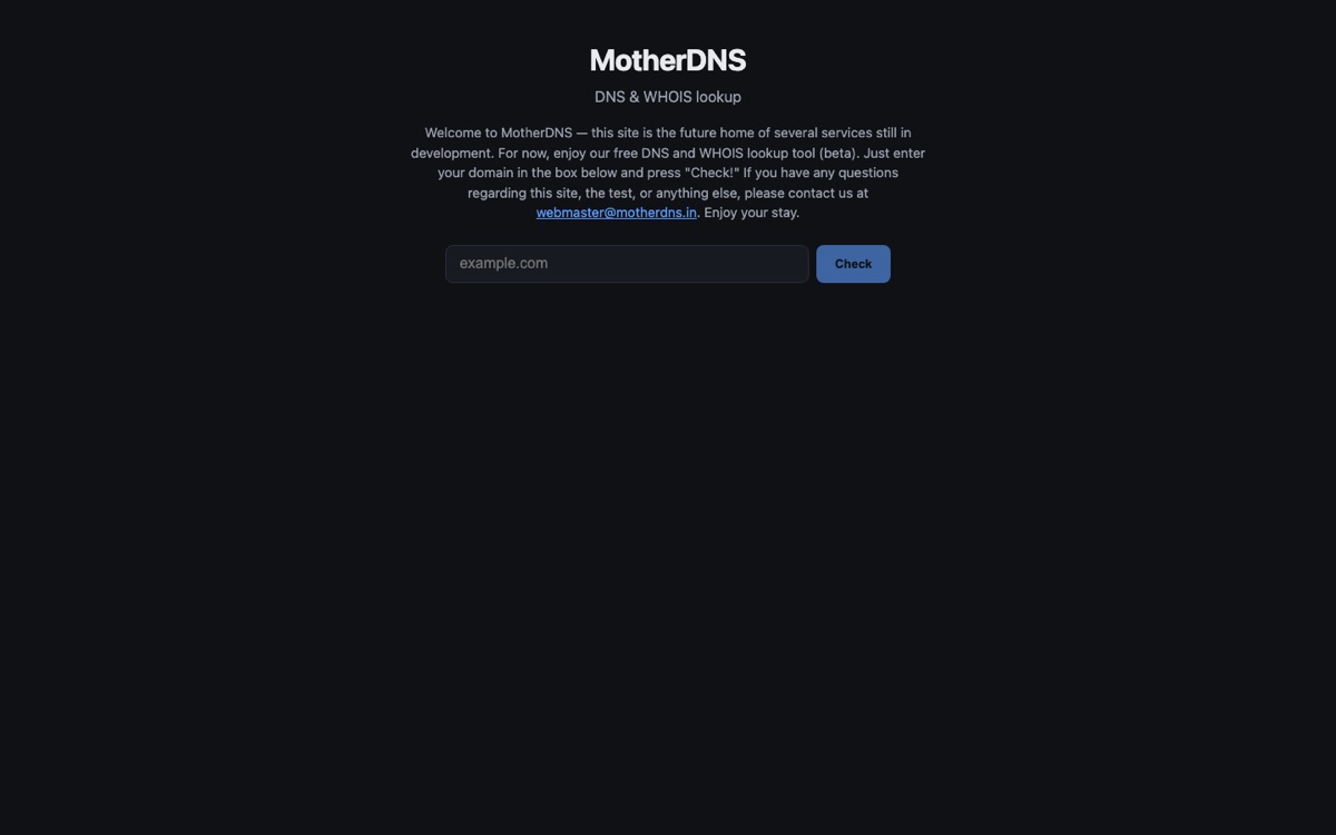 MotherDNS website home page